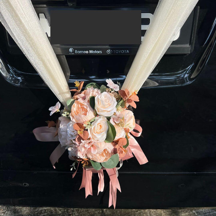 Bridal Bouquet on Wheels - Close up Rear - Wedding car flower Decoration Flowers