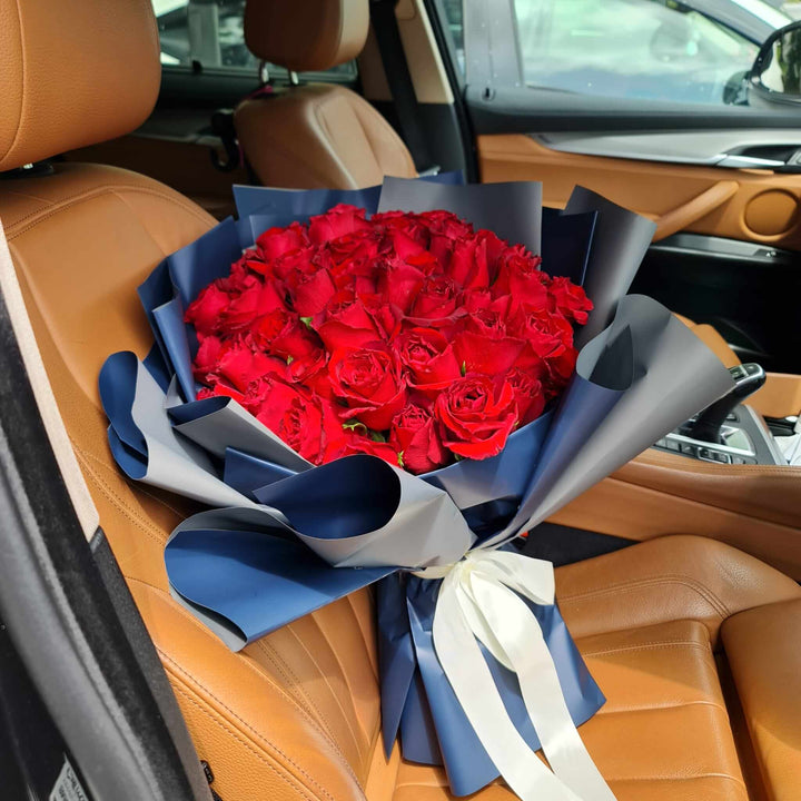 Royal Rose Bouquet on the driver seat