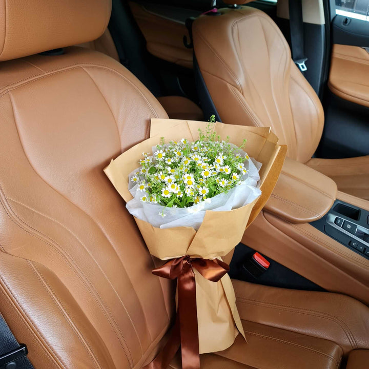 Serenity Charmomile Flower on the car seat