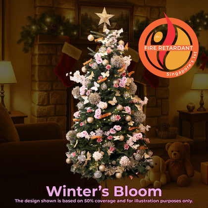 Winter's Bloom decoration theme on a 4ft Noble Fir