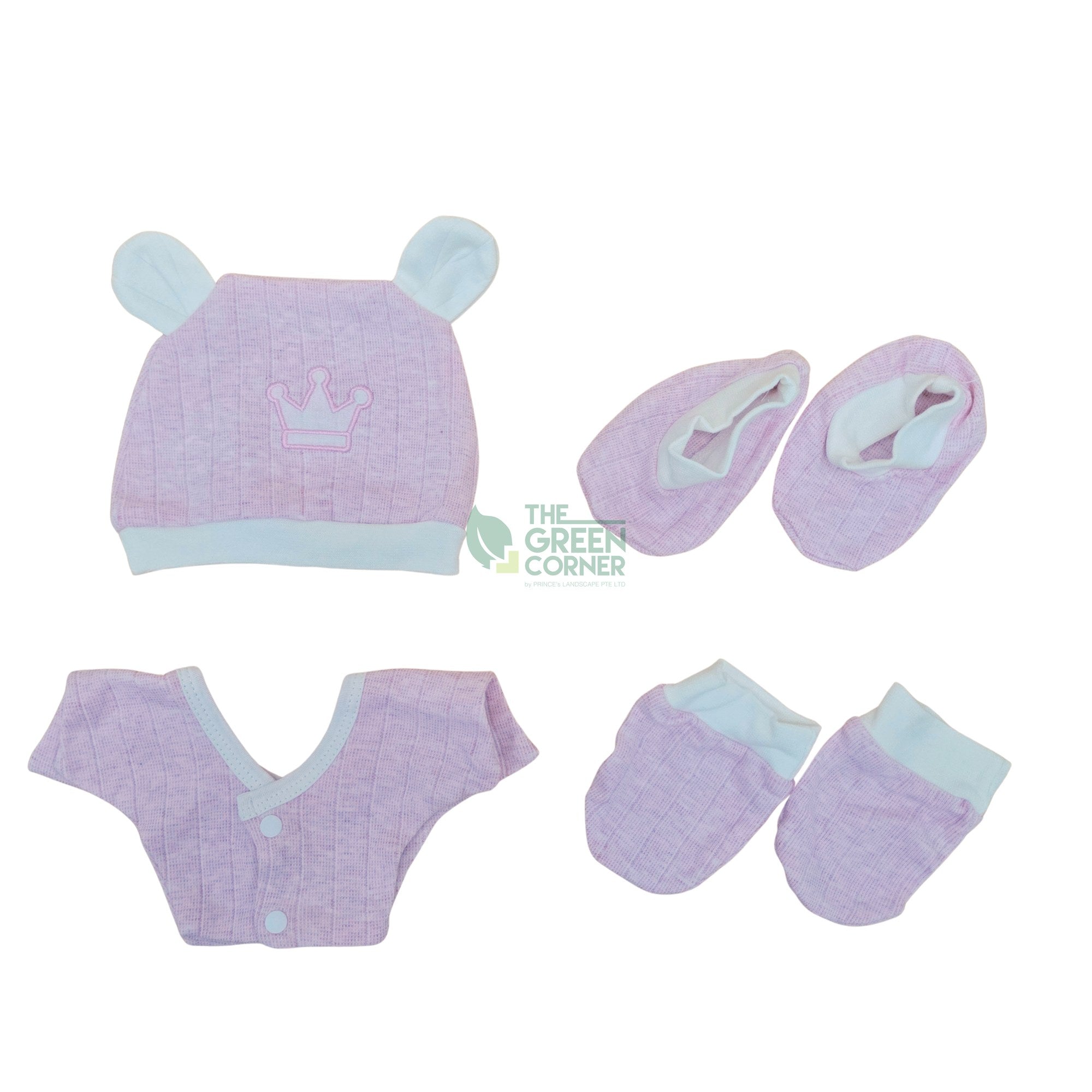 Baby beanie, booties and mittens set from the Little Blossom baby girl hamper