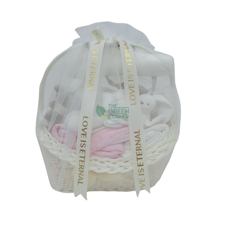 Little Blossom baby girl hamper gift-wrapped in ribbon, ready for delivery