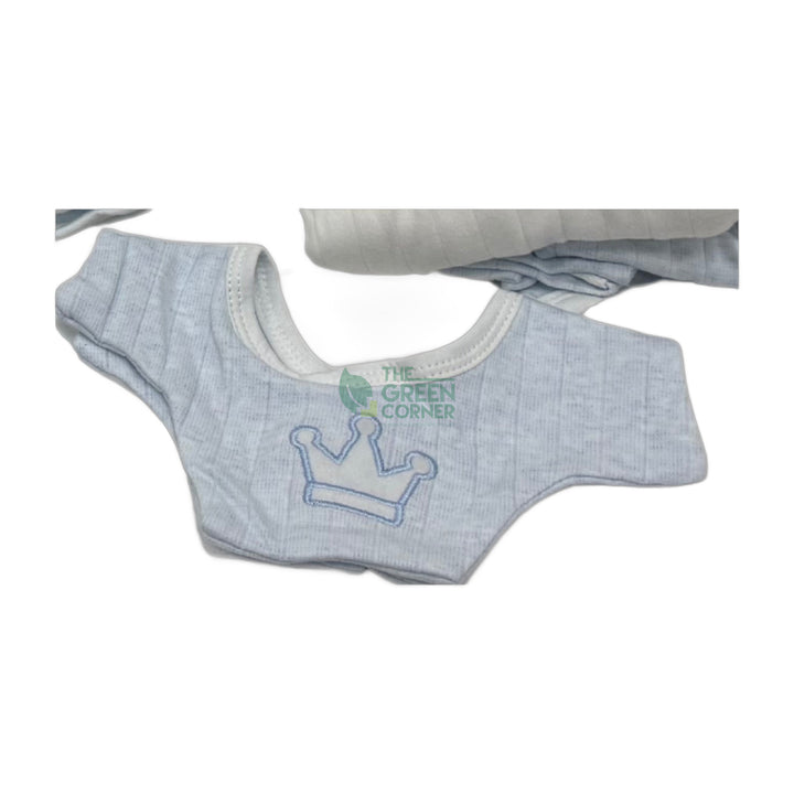 Blue baby bodysuit with crown motif from the Little Sprout baby boy hamper