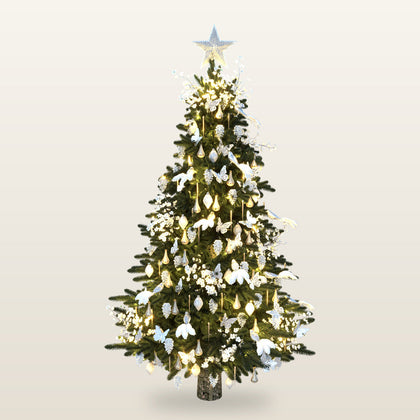 One Christmas Morning decoration theme on a 6ft Noble Fir