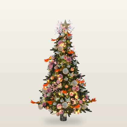 Winter's Bloom decoration theme on a 6ft Noble Fir